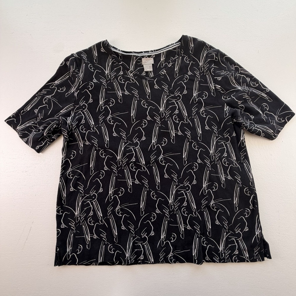 Chico's Top Macaw Bird Parrot Women's Size 3, Black, Casual